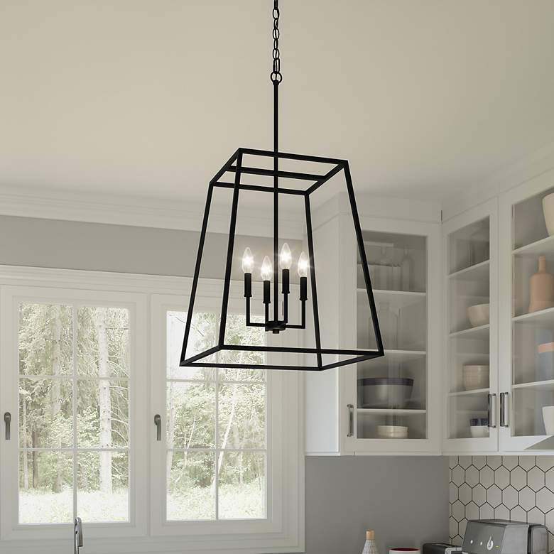 Image 1 Quoizel Prescott 18" Wide 4-Light Open Cage Matte Black Pendant Light
