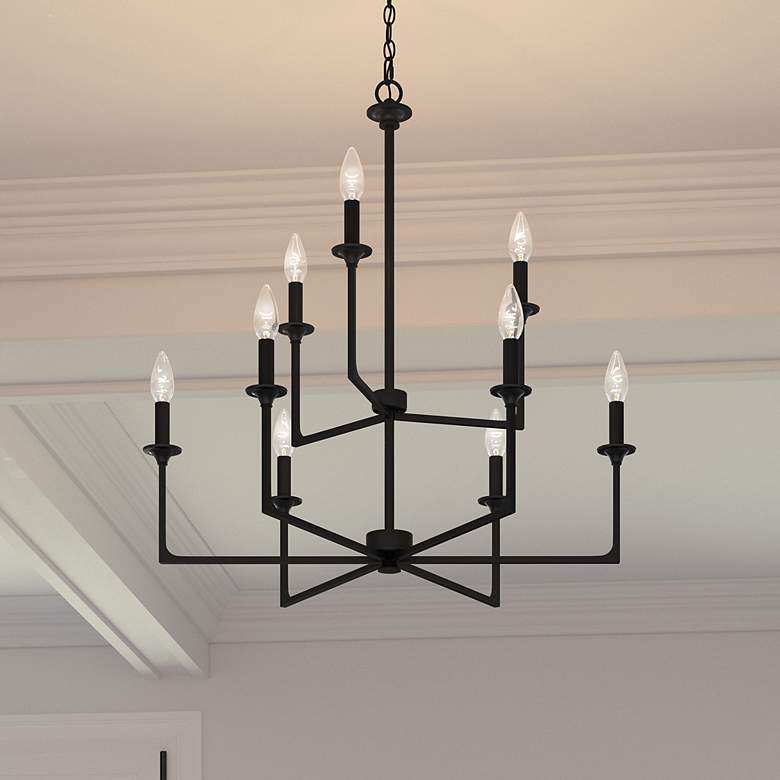 Image 2 Quoizel Prescott 32"W Matte Black 9-Light 2-Tier Chandelier