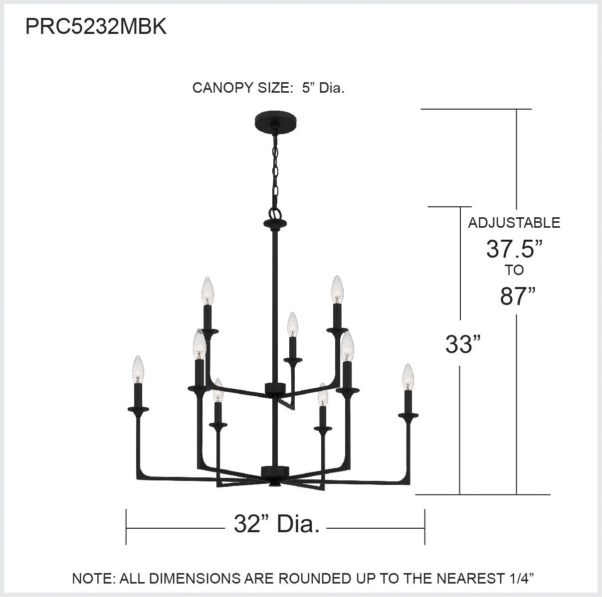 Quoizel Prescott 32"W Matte Black 9-Light 2-Tier Chandelier in scene