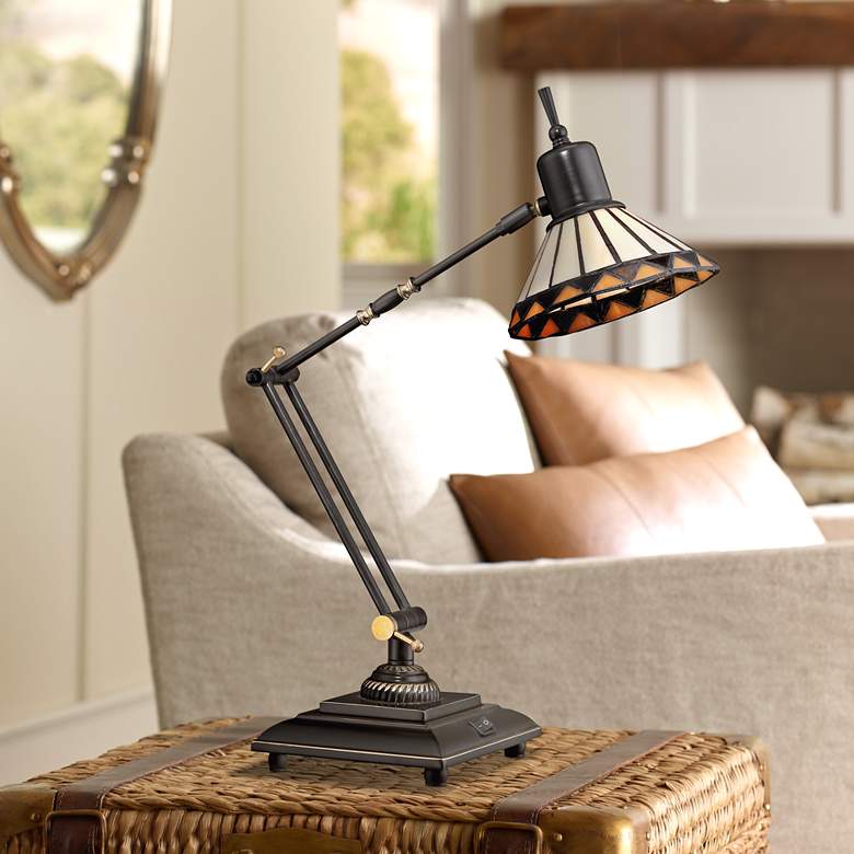 Image 1 Quoizel Pueblo Medici Bronze Tiffany LED Desk Lamp