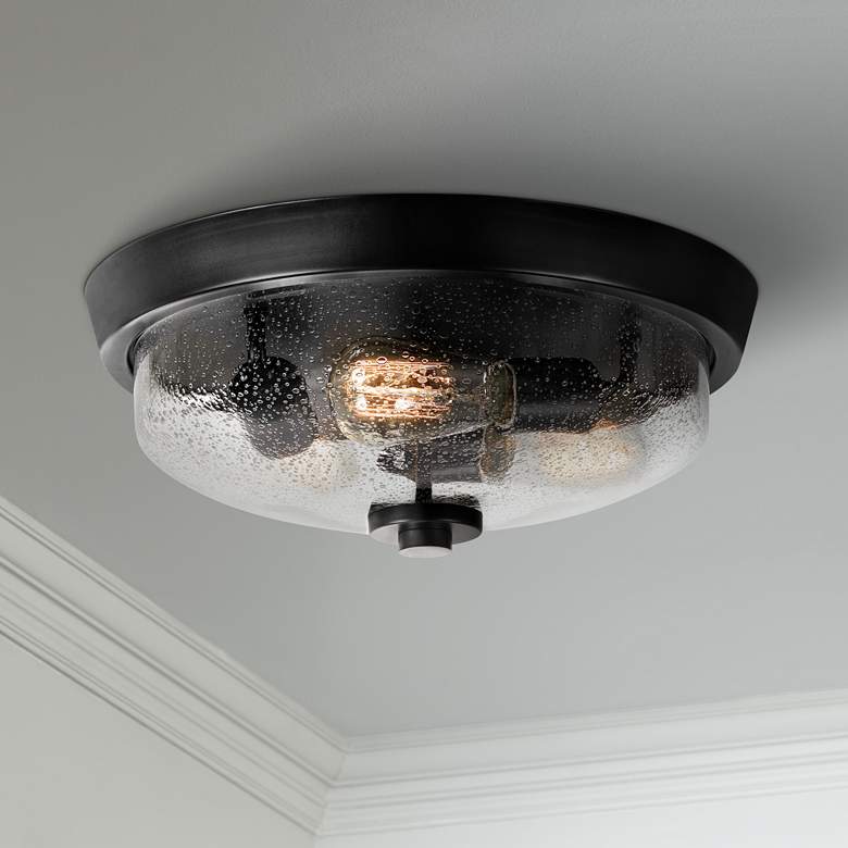 Image 1 Quoizel Radius 14 3/4"W Earth Black 3-Light Ceiling Light