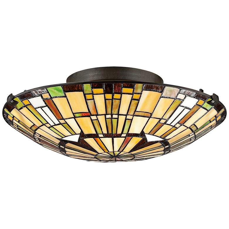 Image 2 Quoizel Reed 17" Wide Vintage Bronze Tiffany-Style Ceiling Light