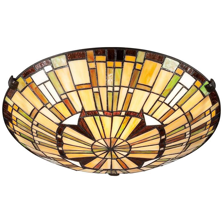 Image 4 Quoizel Reed 17 inch Wide Vintage Bronze Tiffany-Style Ceiling Light more views
