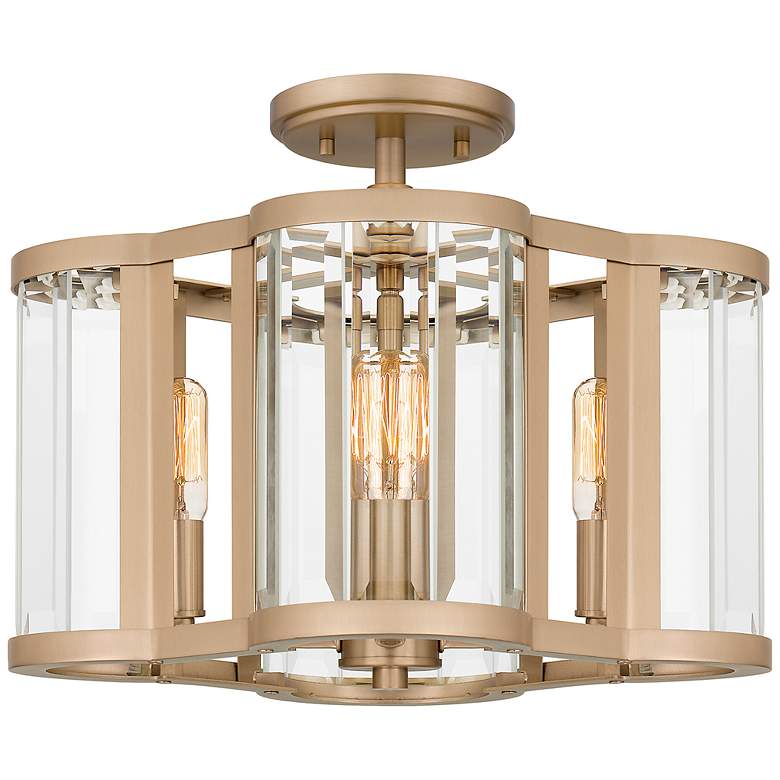Image 1 Quoizel Renee 15" Wide 4-Light Bronze-Gold Beveled Glass Ceiling Light