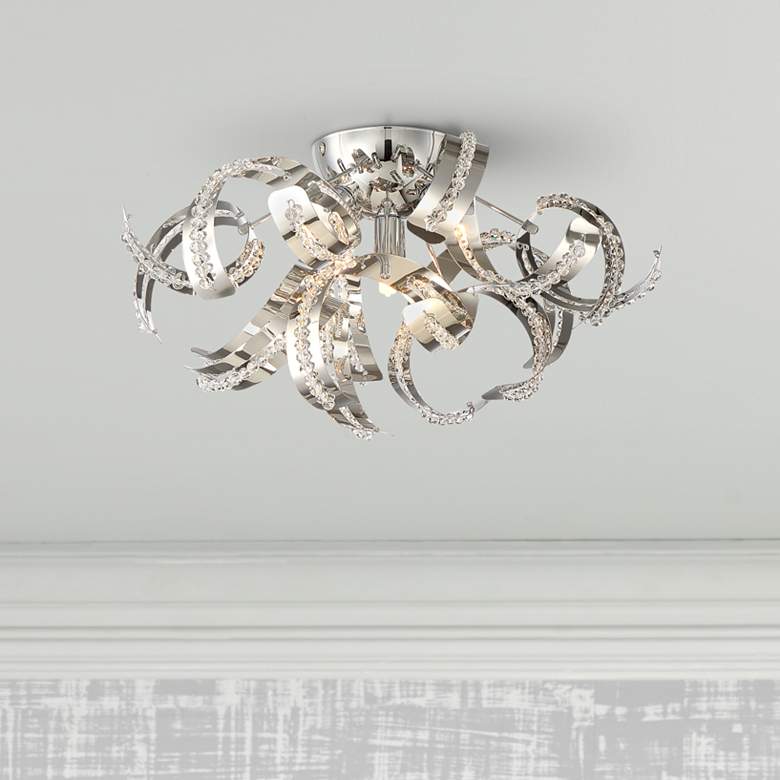 Image 1 Quoizel Ribbons 18 1/2 inch Wide Crystal Chrome Ceiling Light