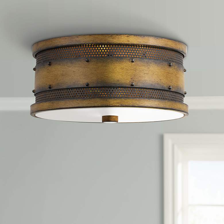 Image 1 Quoizel Roadhouse 13 inch Wide Aged Walnut Drum Ceiling Light