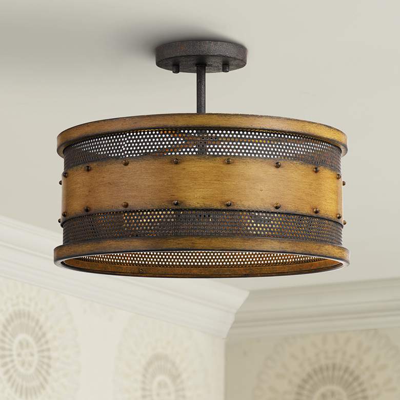 Image 1 Quoizel Roadhouse 16" Wide Aged Walnut Drum Ceiling Light
