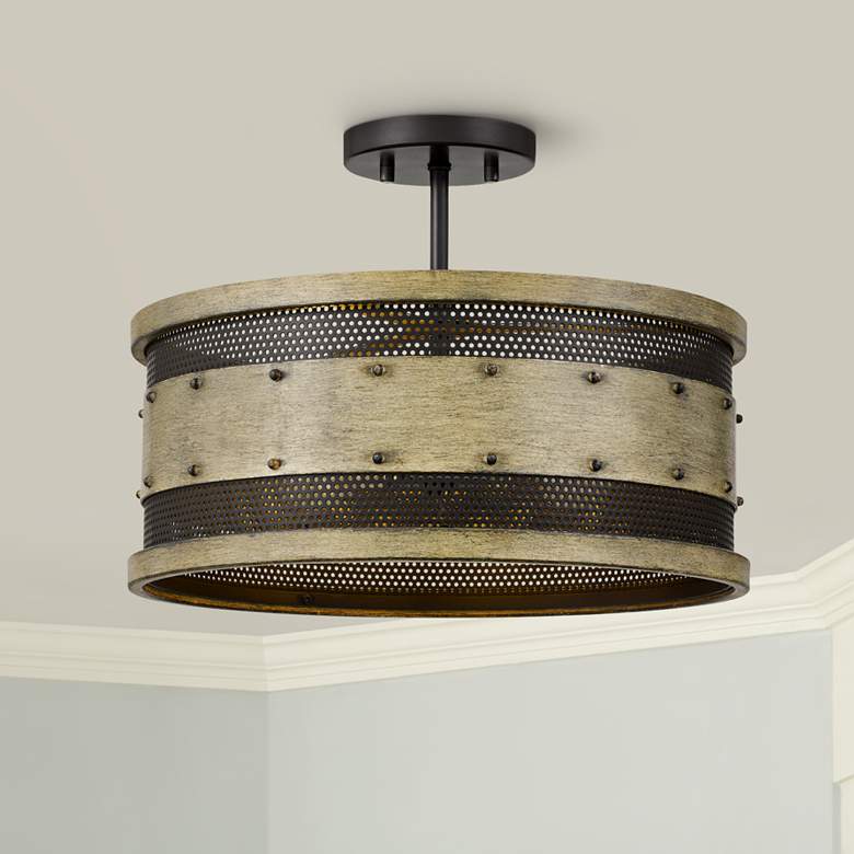 Image 1 Quoizel Roadhouse 16 inch Wide Natural Walnut Drum Ceiling Light
