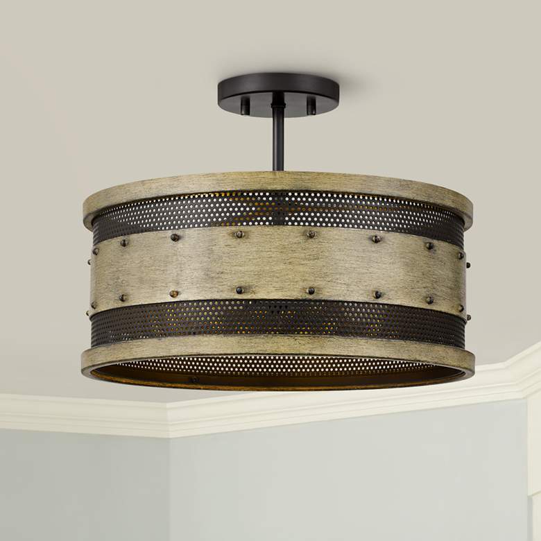 Image 1 Quoizel Roadhouse 16" Wide Natural Walnut Drum Ceiling Light