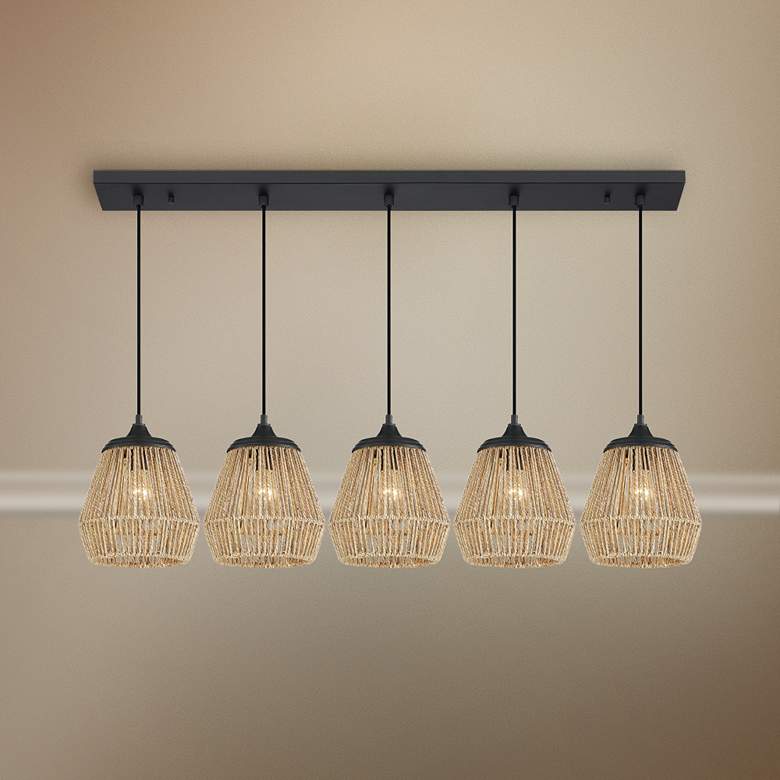 Image 1 Quoizel Romain 45 inchW Earth Black Linear Multi Light Pendant