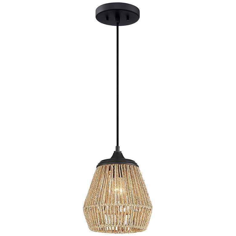 Image 1 Quoizel Romain 8 3/4" Wide Earth Black and Rattan Fiber Mini Pendant