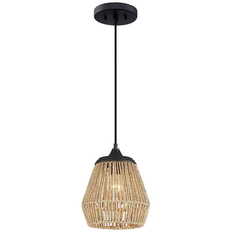 Image 1 Quoizel Romain 8 3/4 inch Wide Earth Black and Rattan Fiber Mini Pendant