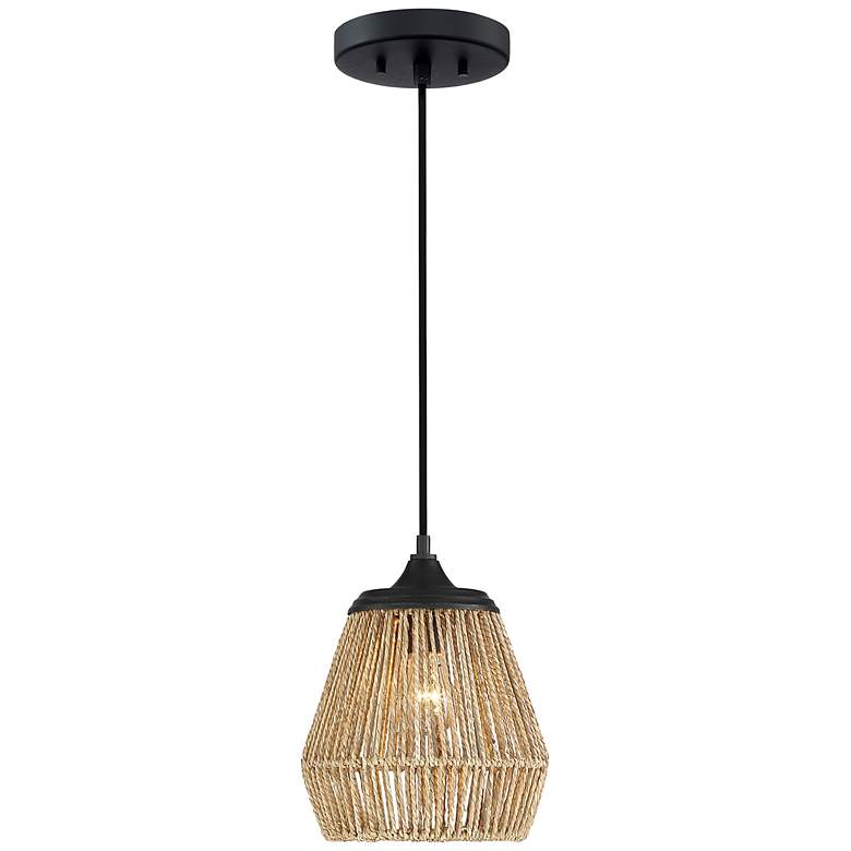 Image 2 Quoizel Romain 8 3/4" Wide Earth Black and Rattan Fiber Mini Pendant more views