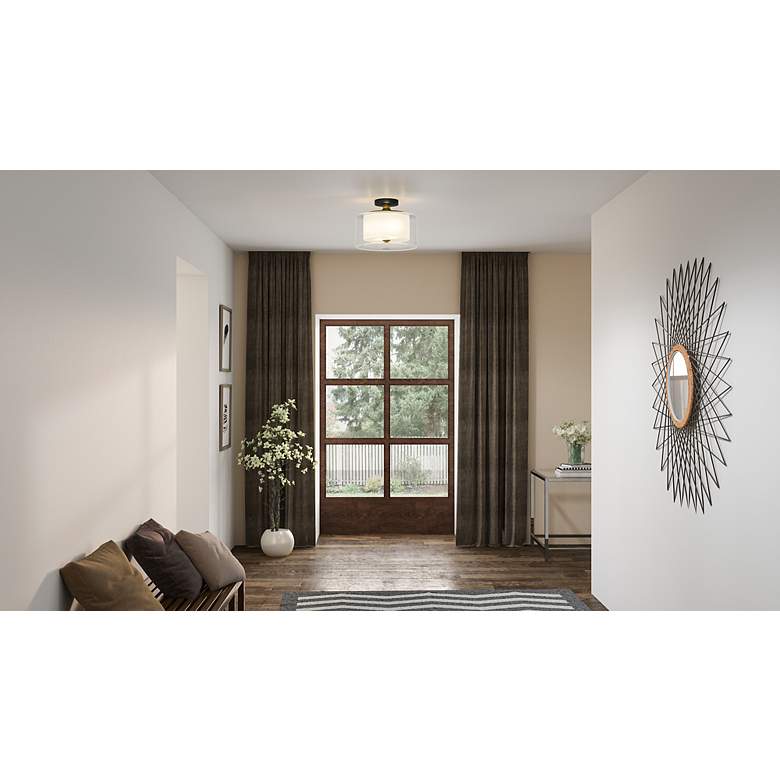 Image 4 Quoizel Rowland 14" Wide Matte Black Dual Glass Ceiling Light more views