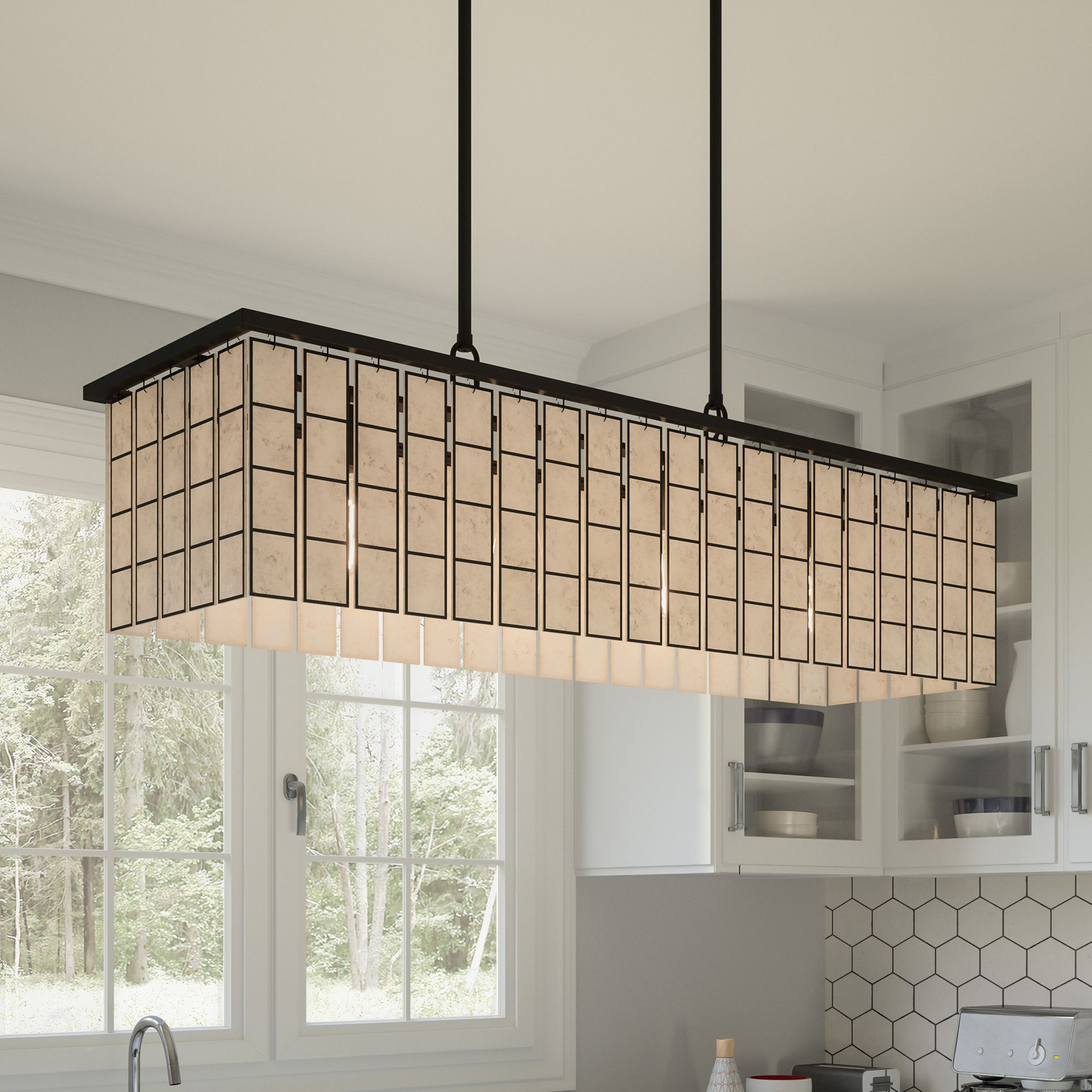 Image Quoizel Seigler 34" Wide Matte Black Island Pendant