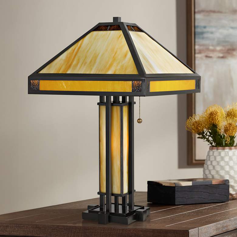 Image 1 Quoizel Severance Vintage Bronze Tiffany-Style Table Lamp