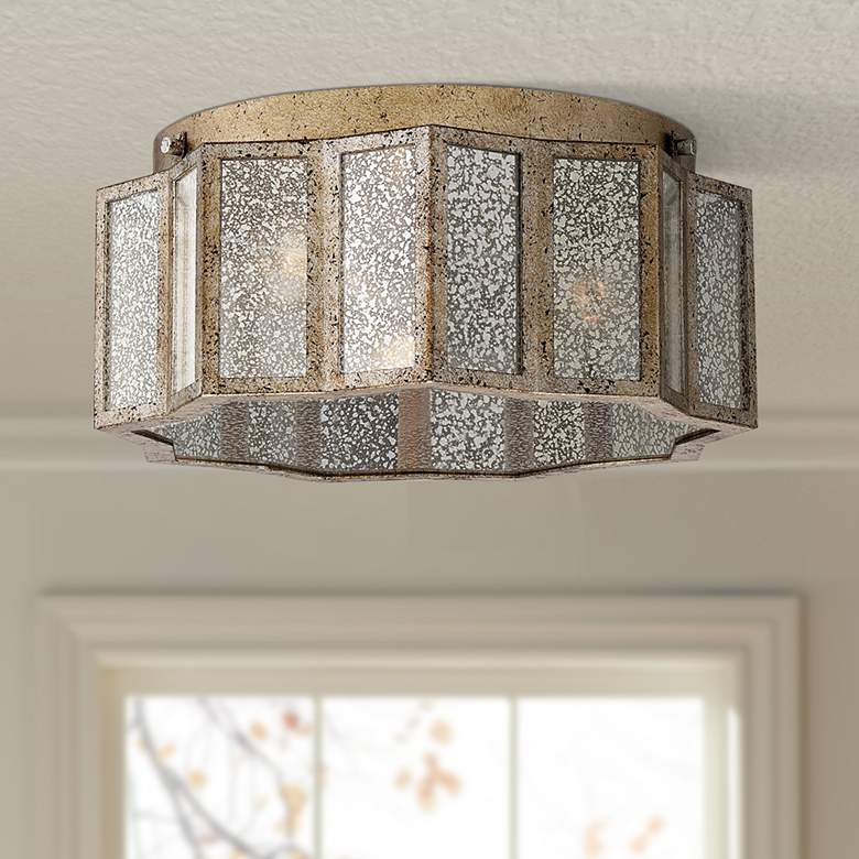 Image 1 Quoizel Shrine 16" Wide Aged Gold Mercury Glass Ceiling Light