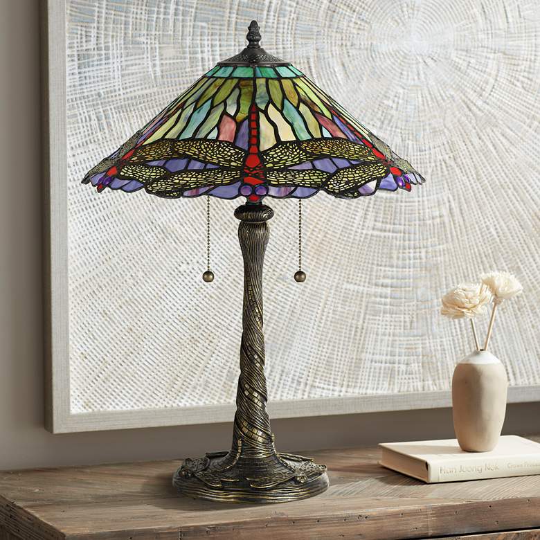 Image 1 Quoizel Skimmer 23" High Bronze Accent Tiffany-Style Table Lamp