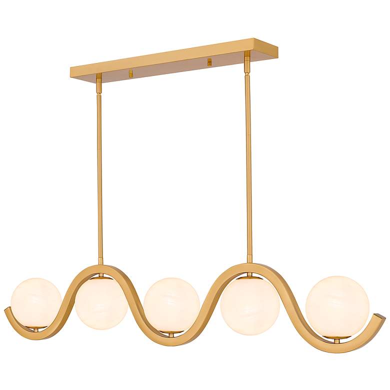 Image 2 Quoizel Spherical 49" Wide Aged Brass 5-Light Island Pendant