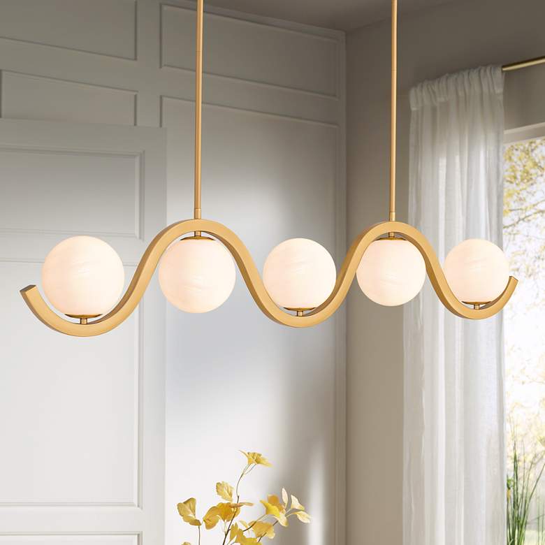Image 1 Quoizel Spherical 49" Wide Aged Brass 5-Light Island Pendant