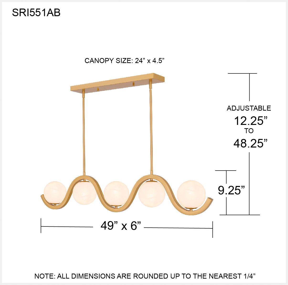 Quoizel Spherical 49" Wide Aged Brass 5-Light Island Pendant