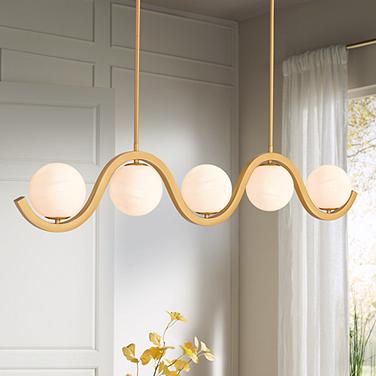 Quoizel Spherical 49" Wide Aged Brass 5-Light Island Pendant
