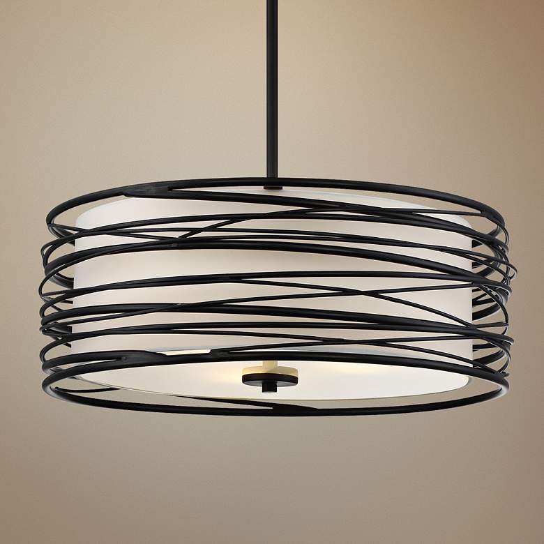 Image 1 Quoizel Spiral 20" Wide Mystic Black and White Drum Pendant Light