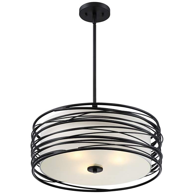 Image 4 Quoizel Spiral 20" Wide Mystic Black and White Drum Pendant Light more views