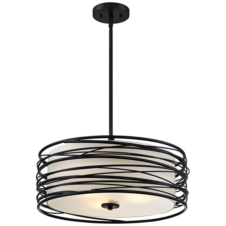Image 5 Quoizel Spiral 20" Wide Mystic Black and White Drum Pendant Light more views