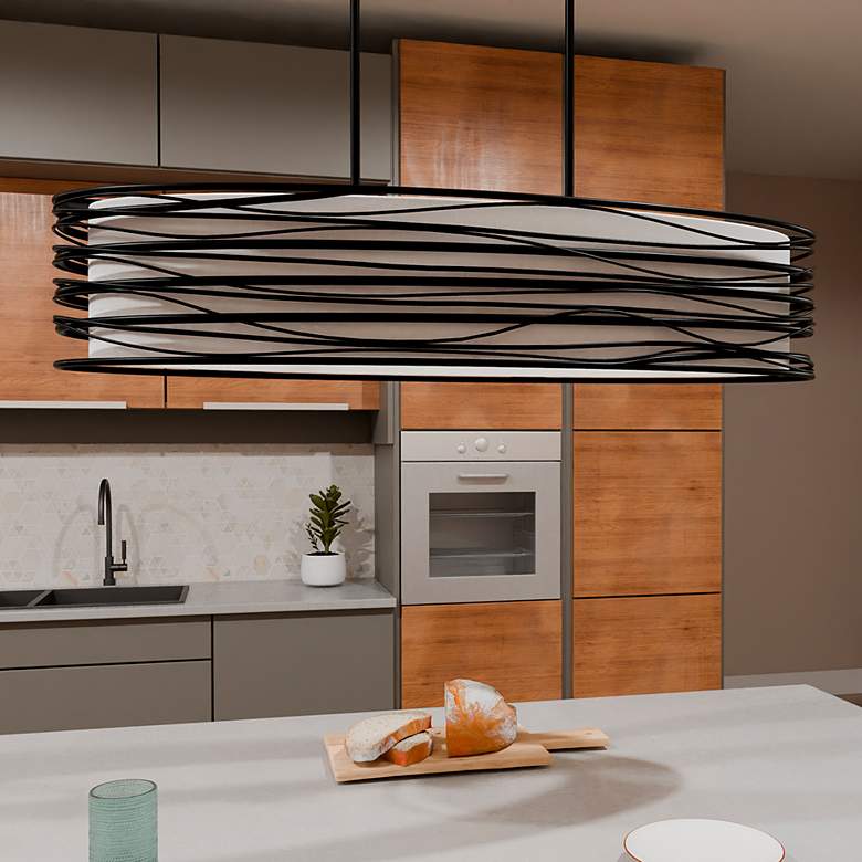 Image 1 Quoizel Spiral 42"W Mystic Black 5-Light Island Chandelier