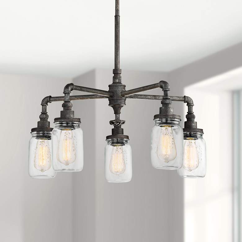 Image 1 Quoizel Squire 26 inch Wide Rustic Black 5-Light Chandelier