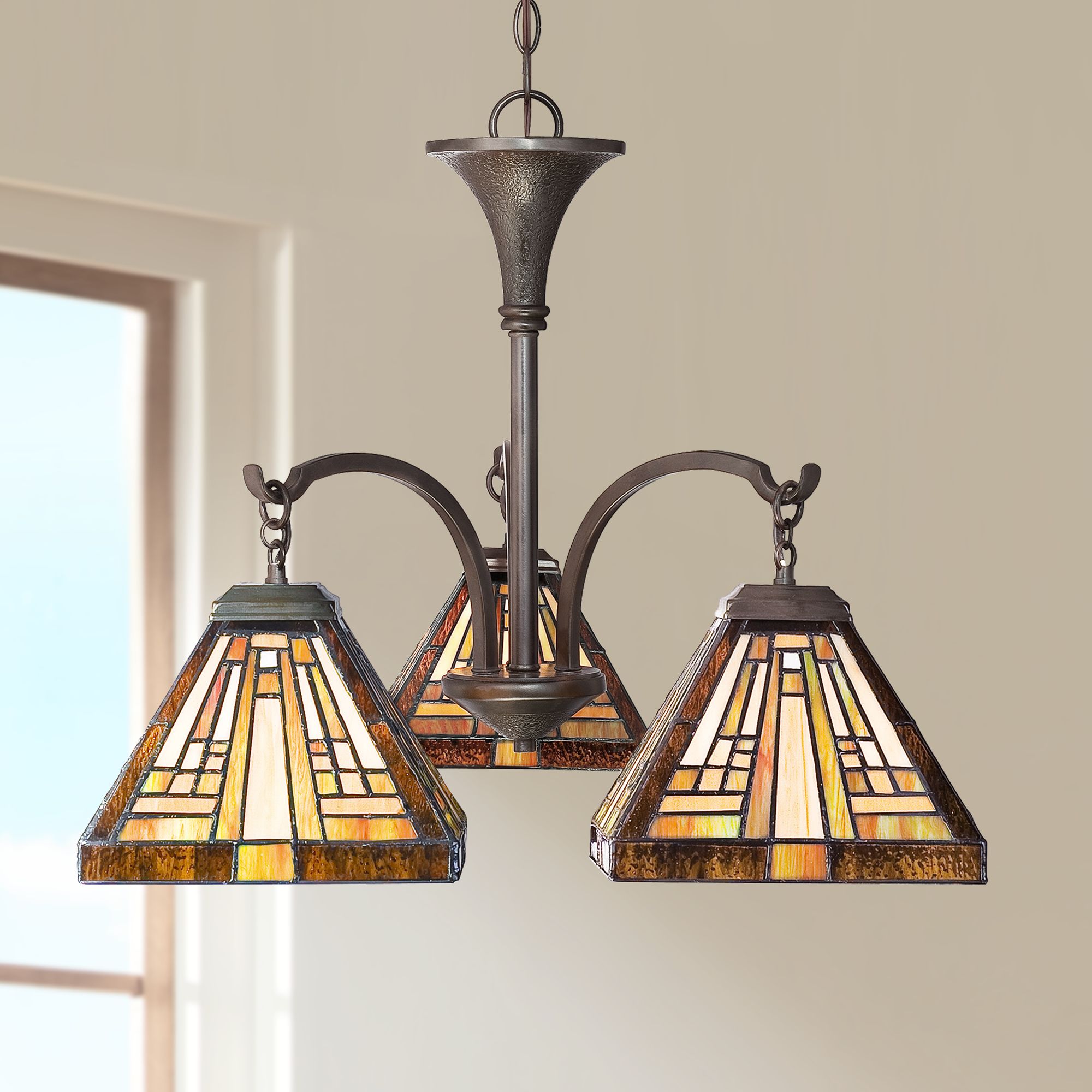 Rustic Chandeliers Page 2 Lamps Plus   Quoizel Stephen 24 Wide Tiffany Style Glass Dinette Chandelier  R9747cropped 