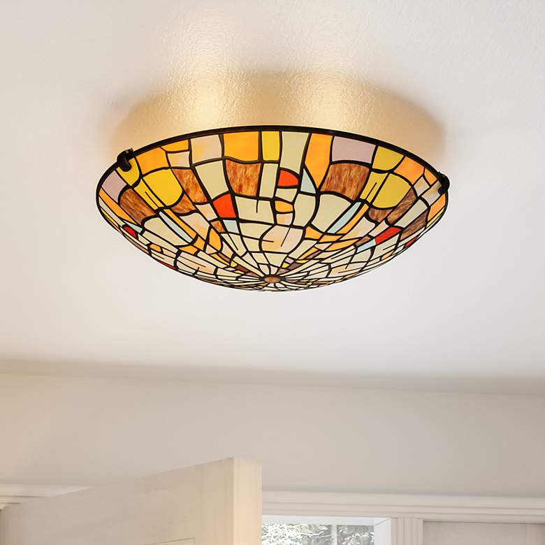 Image 1 Quoizel Stinson 16 1/2"W Black Tiffany Glass Ceiling Light
