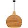 Quoizel Sycamore 28" Matte Black and Natural Rattan Dome Pendant Light