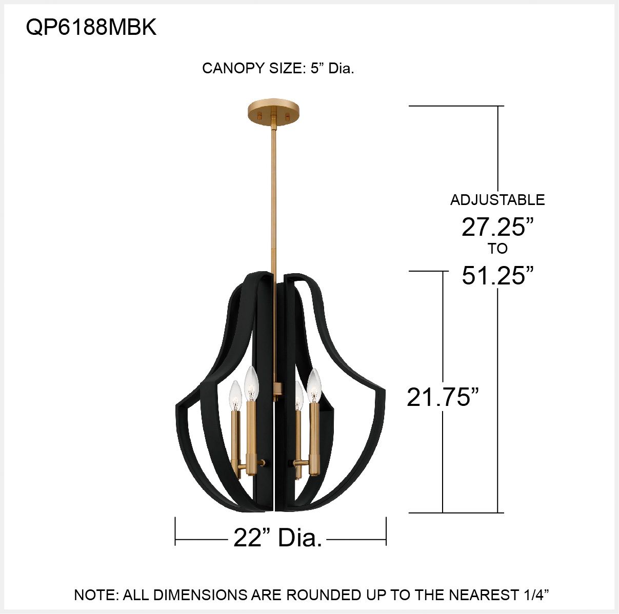 Quoizel Talia 22" Wide Gold and Matte Black 4-Light Pendant