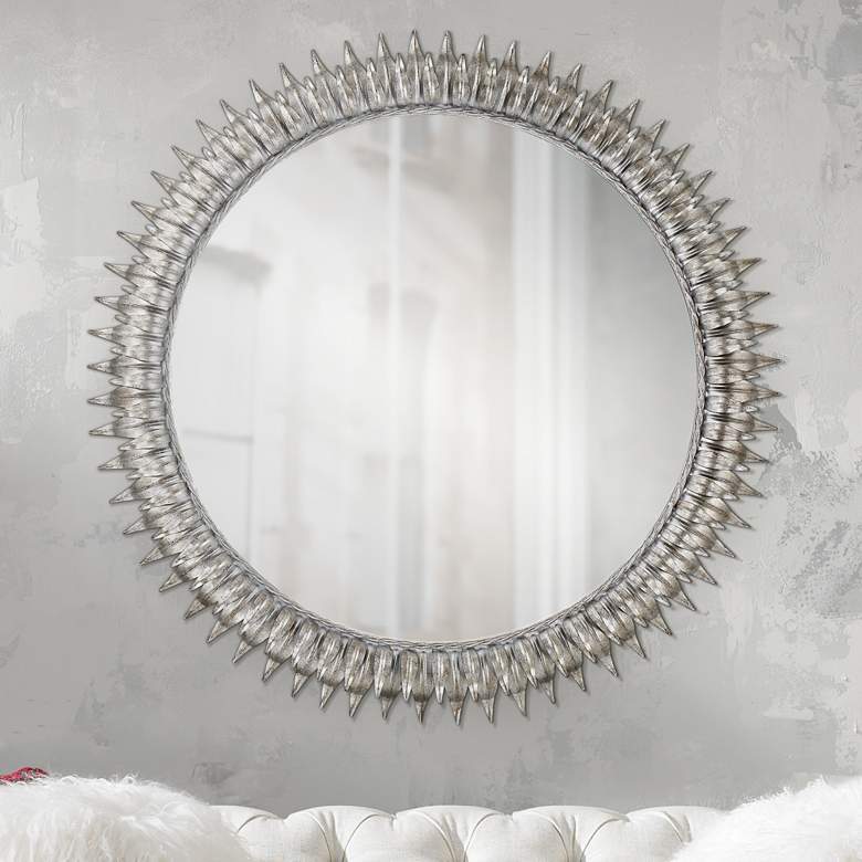 Image 1 Quoizel Tallon Ivory-Gold 36 inch Round Sunburst Wall Mirror