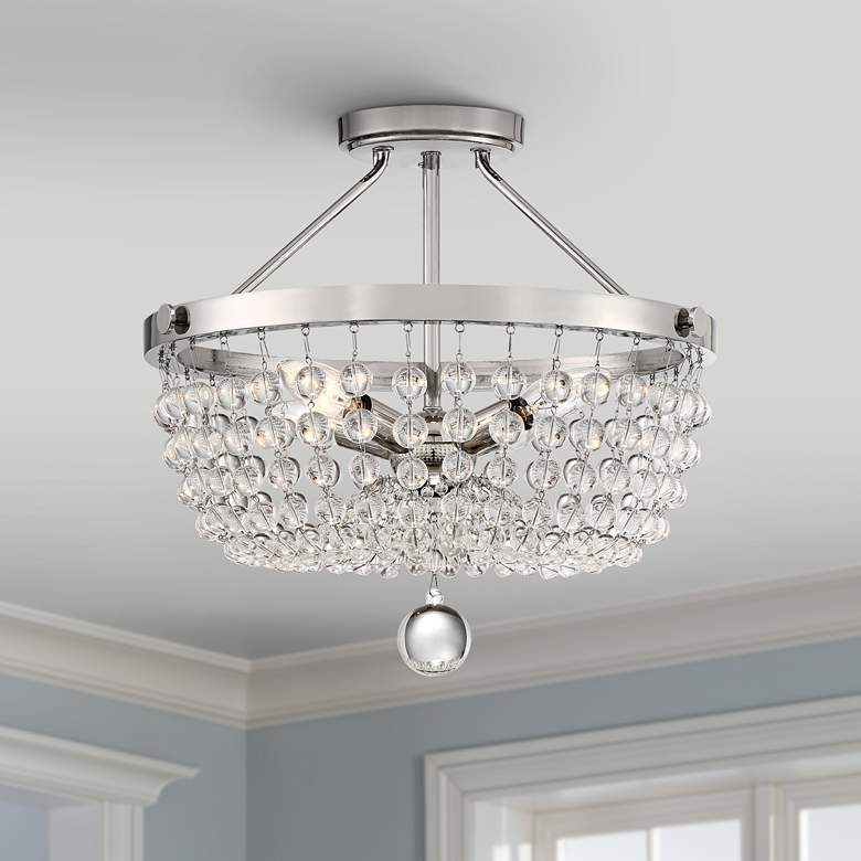 Image 1 Quoizel Teresa 16 inchW Polished Nickel and Glass Ceiling Light