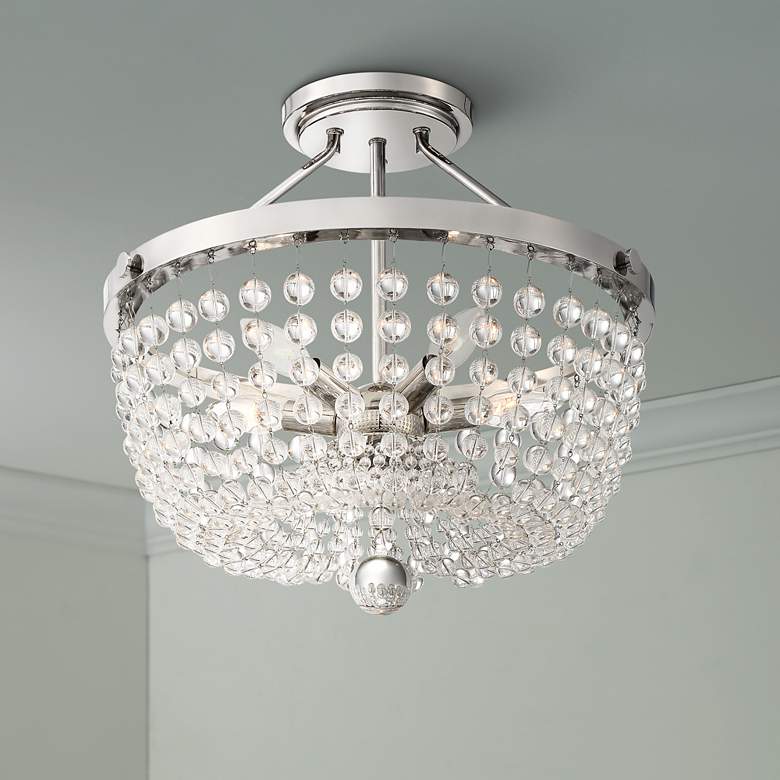 Image 1 Quoizel Teresa 18"W Polished Nickel and Glass Ceiling Light