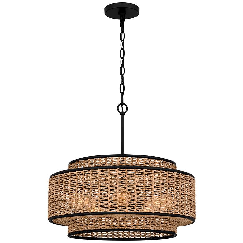 Image 3 Quoizel Teton 20" Wide Matte Black Natural Rope 5-Light Pendant