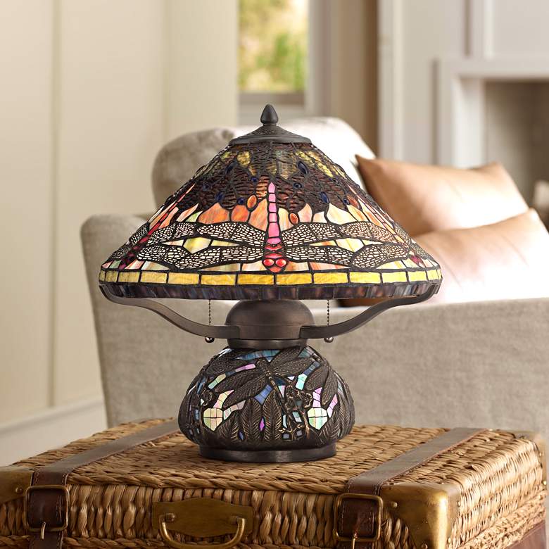 Image 1 Quoizel Tiffany-Style 16 1/2" High Dragonfly Tiffany-Style Table Lamp