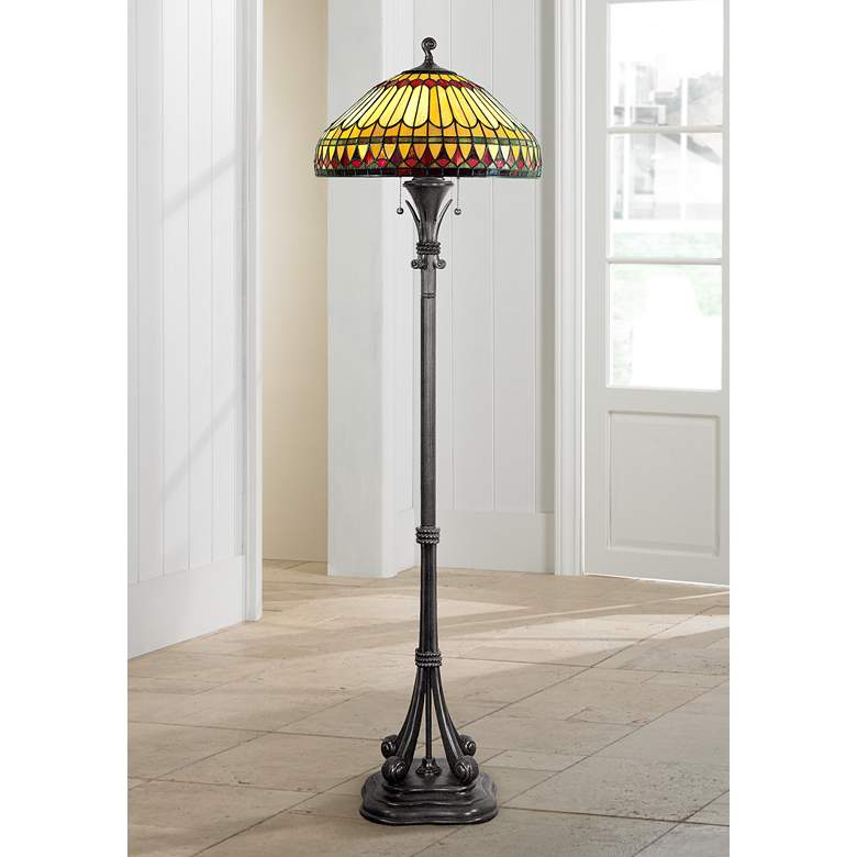 Image 2 Quoizel Tiffany-Style Floor Lamp with Feather Glass Shade