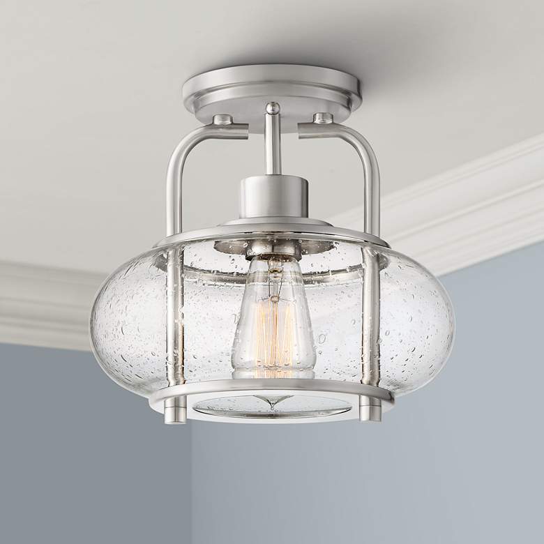 Image 1 Quoizel Trilogy 10" Wide Brushed Nickel Seeded Glass Ceiling Light