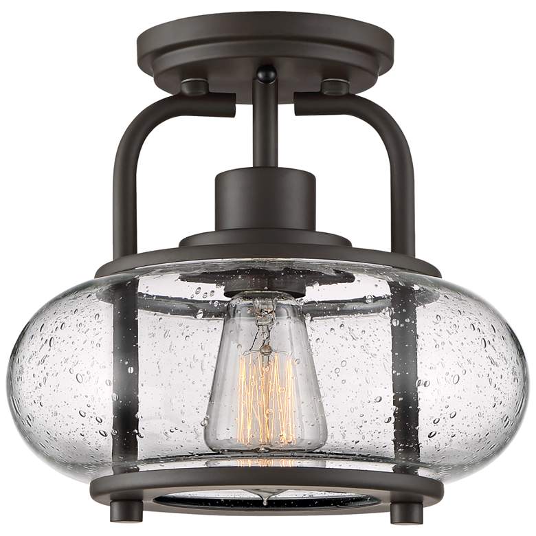 Image 2 Quoizel Trilogy 10" Wide Seeded Glass Old Bronze Ceiling Light