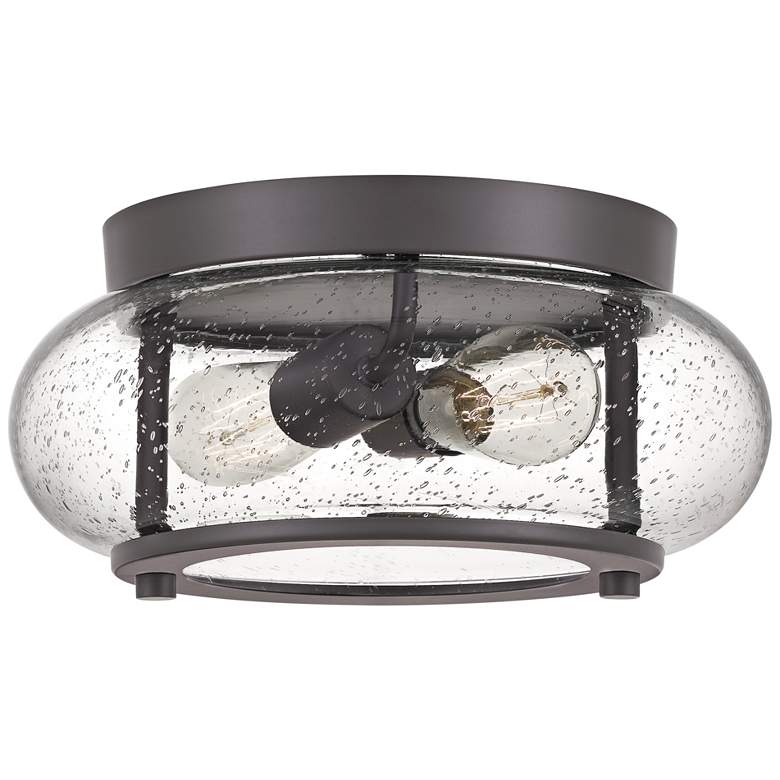 Image 1 Quoizel Trilogy 12" Wide 2-Light Old Bronze Seeded Glass Ceiling Light