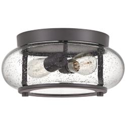 Quoizel Trilogy 12&quot; Wide 2-Light Old Bronze Seeded Glass Ceiling Light