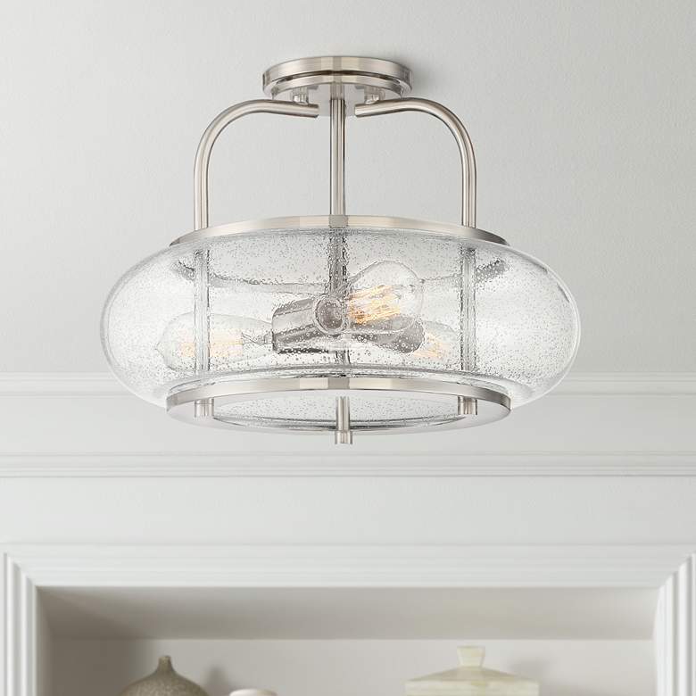 Image 1 Quoizel Trilogy 16" Wide Brushed Nickel Seeded Glass Ceiling Light