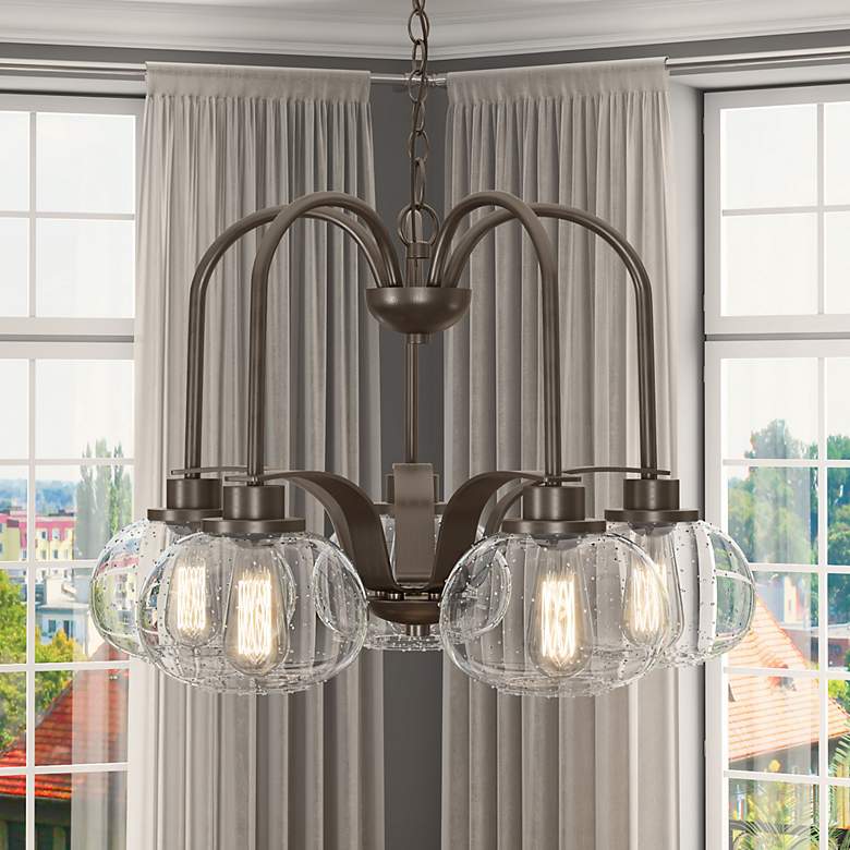 Image 1 Quoizel Trilogy 26" Wide 5-Light Bronze and Glass Dinette Chandelier
