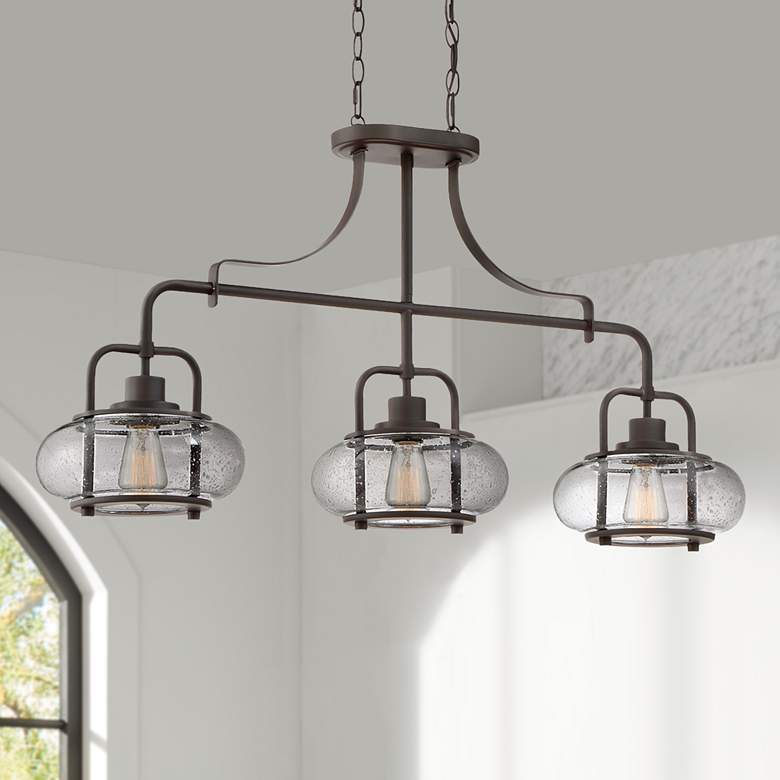 Image 1 Quoizel Trilogy 38" Wide Bronze and Glass Linear Island Chandelier