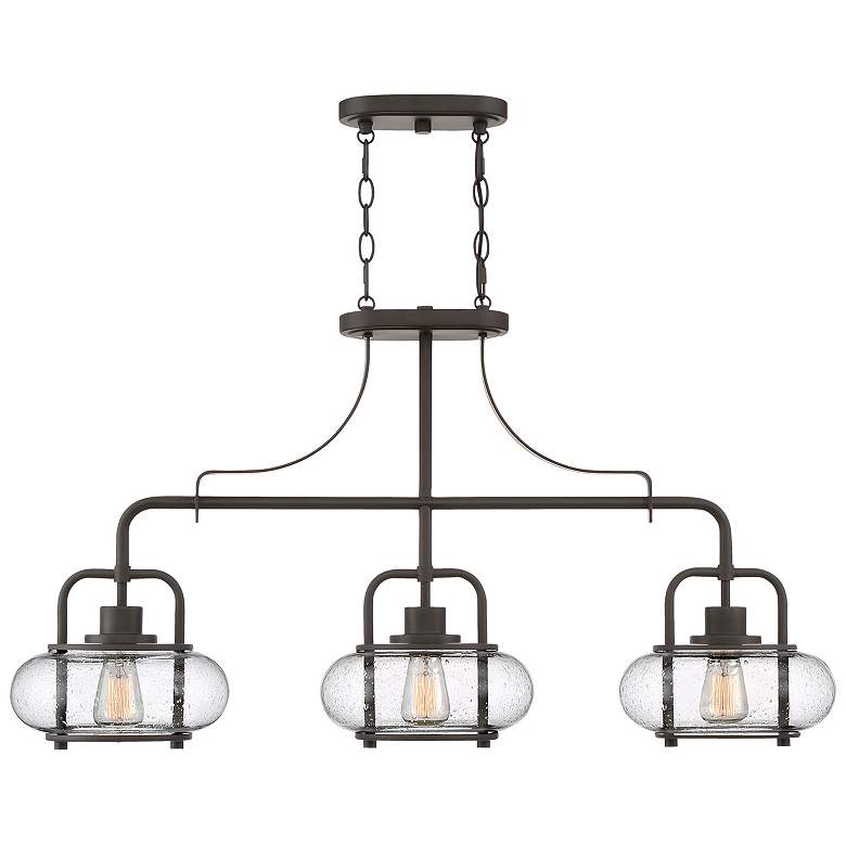 Image 2 Quoizel Trilogy 38 inch Wide Bronze and Glass Linear Island Chandelier more views