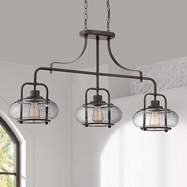 Quoizel Trilogy 38" Wide Bronze and Glass Linear Island Chandelier